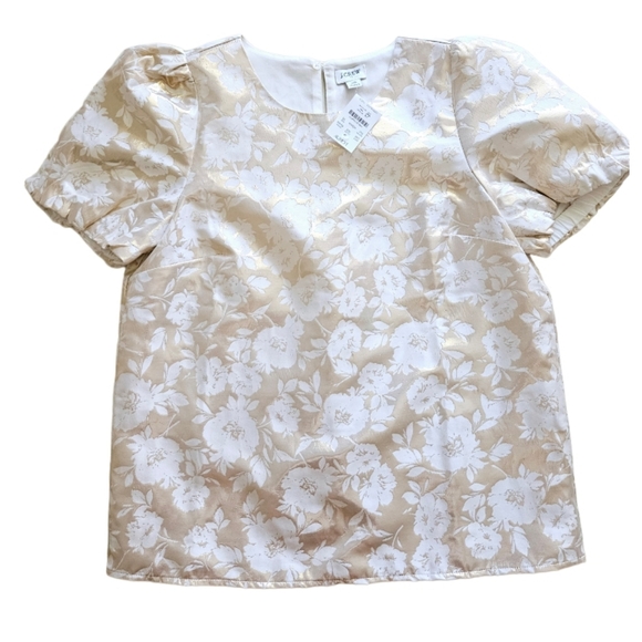 NWT J.Crew Gold Metallic Floral Jacquard Puff Sleeve Top - Picture 5 of 7